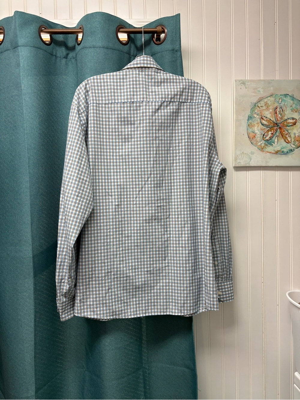 Peter Millar Long Sleeve Button Down in Blue, Tan & White Size XL - Picture 3 of 5